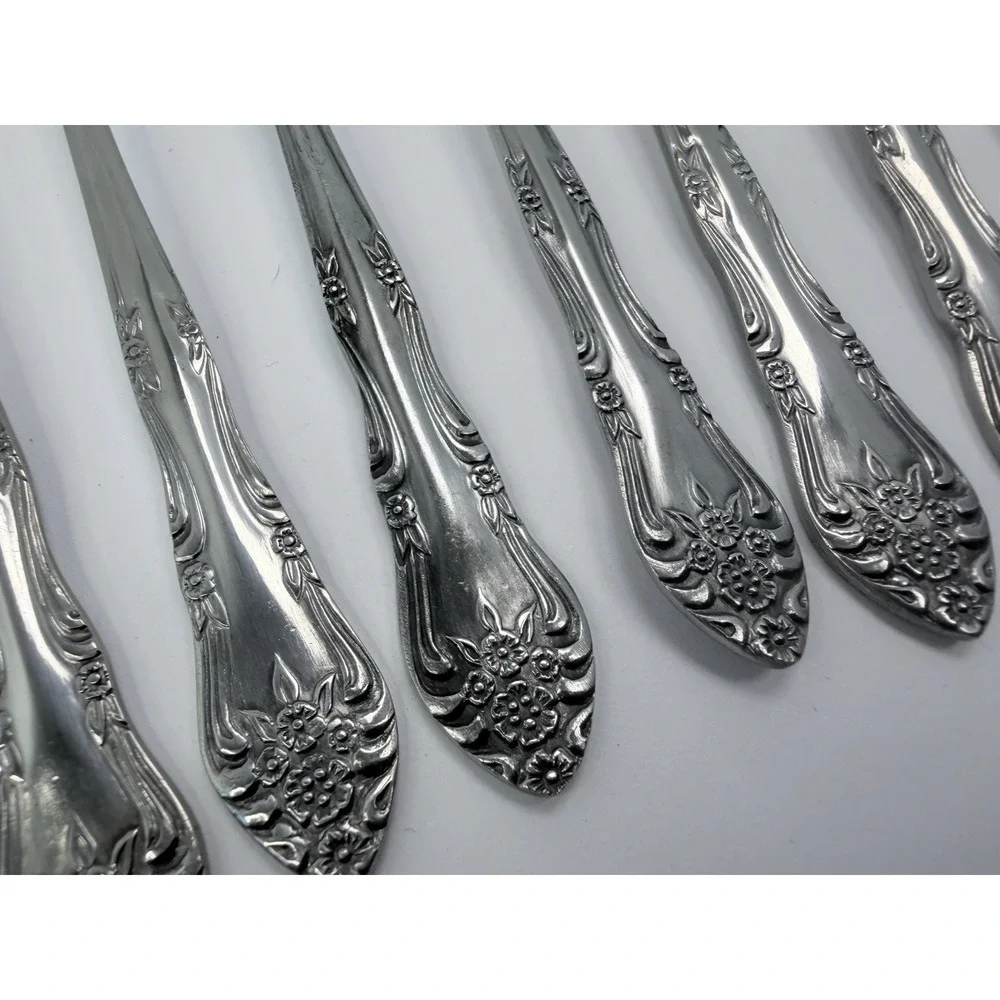 Rogers Dream Rose Iced Tea Spoons Set of 8 Sliverware Stainless Flatware Korea
